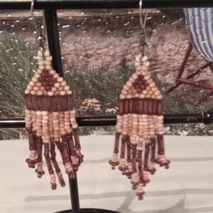 Hand Crafted  Brown Beaded Earrings
